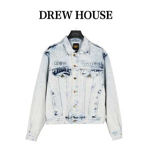 Drew House 23Fw Giacca in denim lavato con faccina sorridente in rilievo 3D