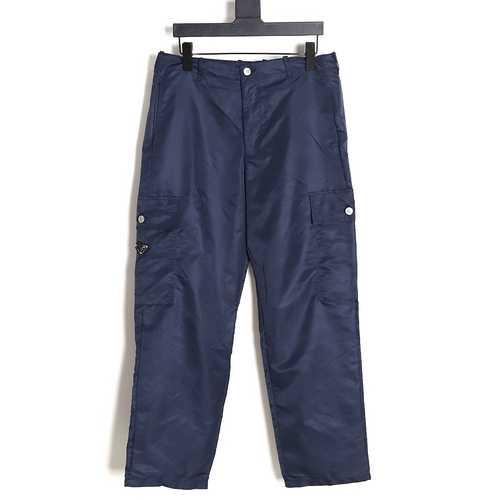 PRD Prada pantaloni con tasche in nylon, gamba dritta e gamba ampia