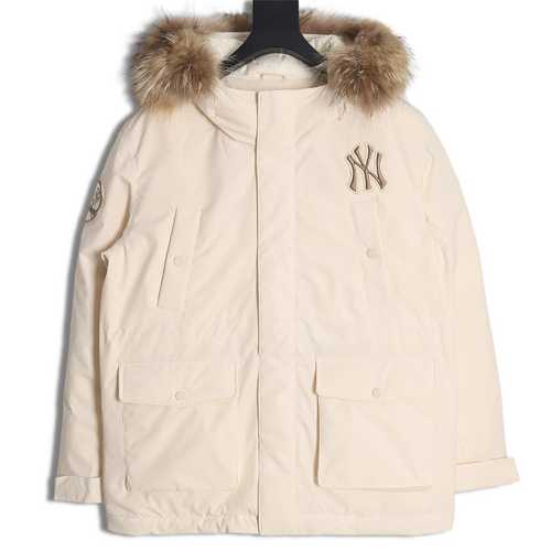 Piumino con cappuccio e colletto in peluche con logo MLB Yankees NY Cuff