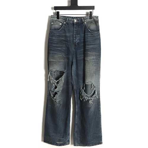 BLCG Balenciaga 23FW Jeans a pieghe danneggiati stile riparazione macchina