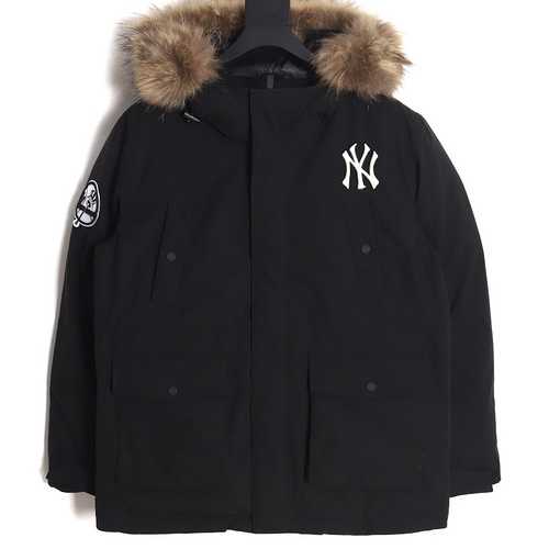 Piumino con cappuccio e colletto in peluche con logo MLB Yankees NY Cuff