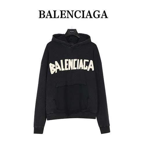 BLCGBalenciaga 23Fw Felpa con cappuccio strappata e lavata con nastro di carta a grana americana