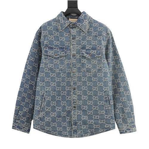 Nuovo cappotto in denim di cotone spesso con logo GG jacquard di G Family