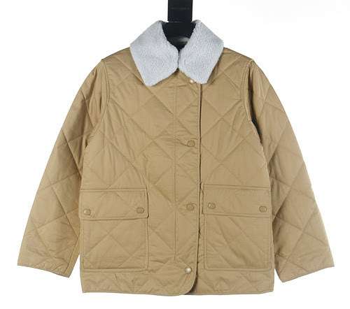 BBRBGiacca Burberry BBR 23FW in cotone a quadri con collo in lana staccabile