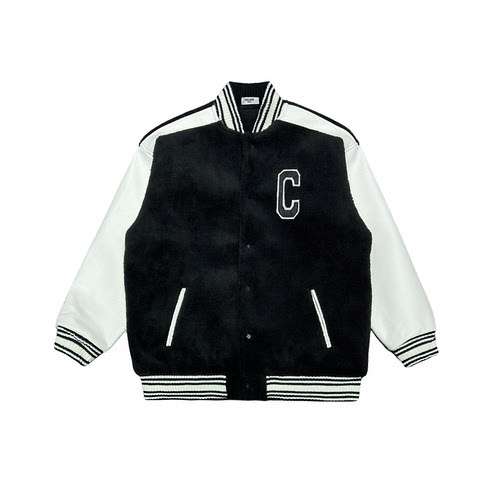 Cappotto da baseball in lana di agnello con pannello patch Cline grande CECeline