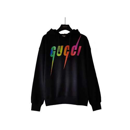 GU CCI Gucci Lettera colorata con lama di fulmine stampata con logo grande Logo Maglione con cappucc