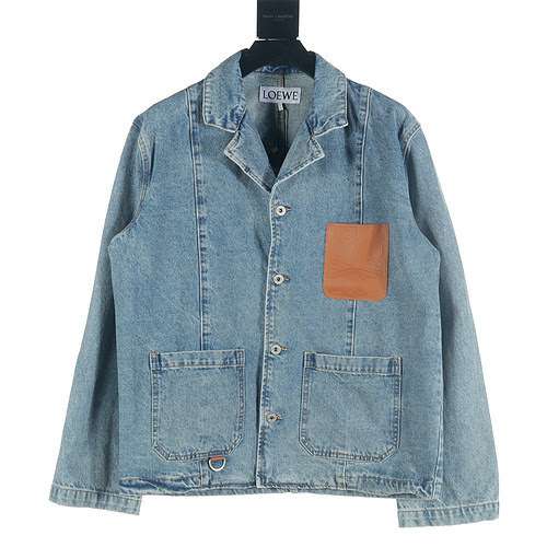 Cappotto da lavoro in denim abbronzante con etichetta in pelle Luo Yiwei 23FW