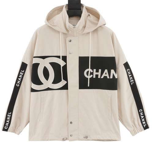 CHA NEL Cappotto giacca a vento con cerniera vintage con slogan ricamato Chanel