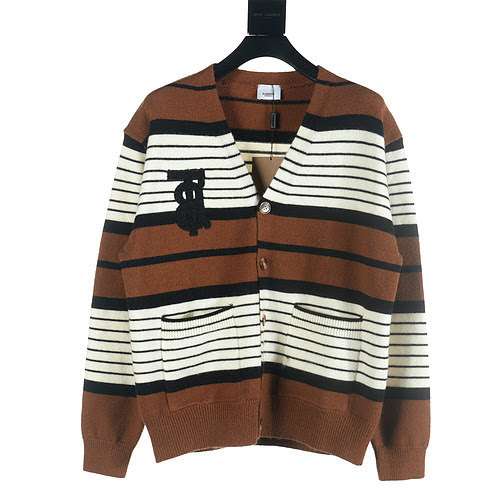 Cardigan Burberry BBR 23Fw in maglia a righe con lettere ricamate