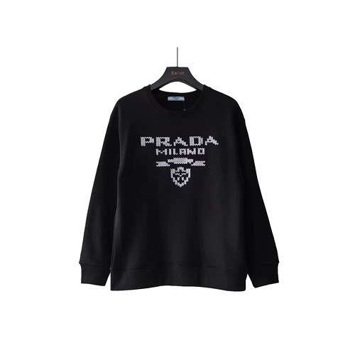 Maglione girocollo in cotone ricamato con logo Pra daPrada 23Fw