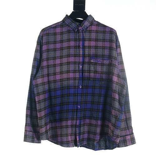 Camicia Balenciaga BLCG 23FW a maniche lunghe scozzese viola lavato consumato