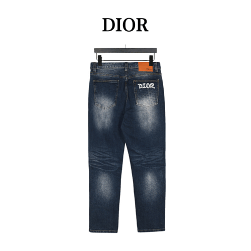 Pantaloni in denim full print con tasche CDDior ricamate