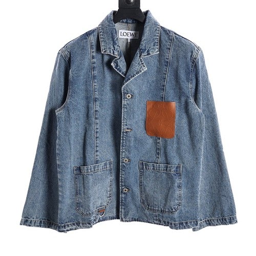 Giacca da lavoro in denim denim con tasca in pelle LOEWE Luo Yiwei