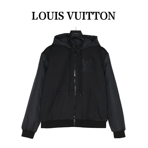 Giacca con cappuccio e maniche in cotone patchwork con tecnologia zip LVLouis Vuitton