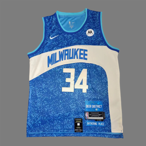 Bucks No. 34 Giannis Antetokounmpo Blue 24 New Season City Edition Jersey