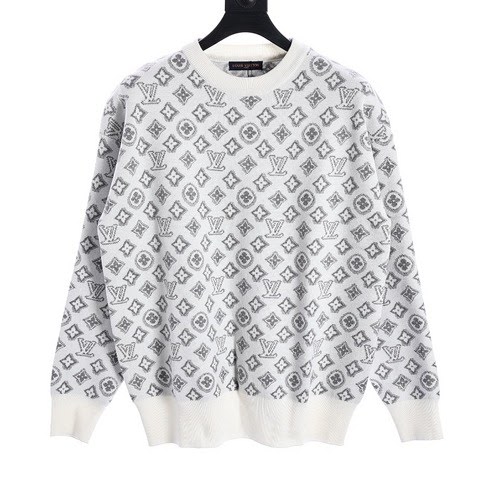 Maglione girocollo in jacquard con stampa di fiori antichi LV