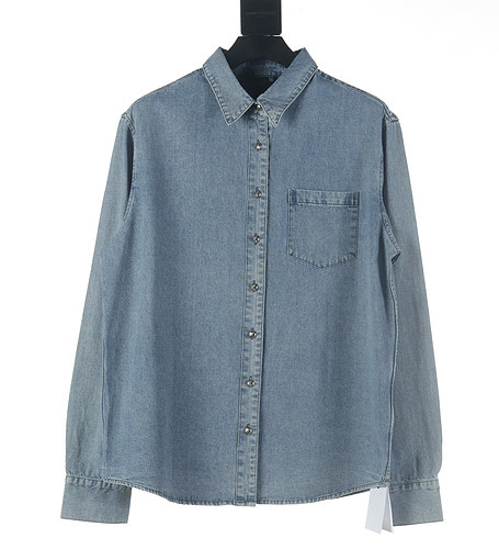 Giacca camicia a maniche lunghe in denim di pelle bianca Croixin CH 23FW