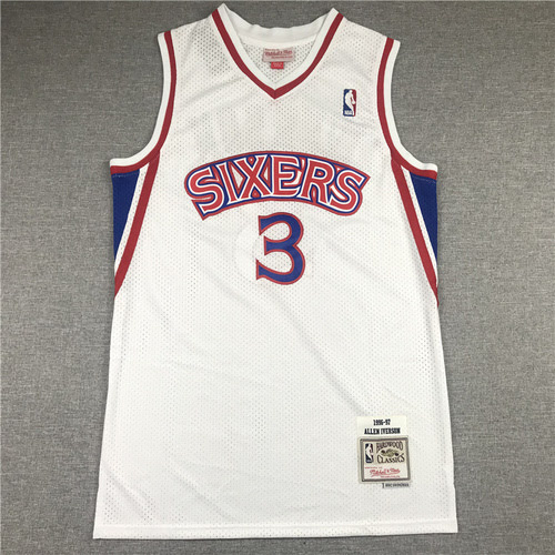 76ers No 3 Allen Iverson 199697 Retro etichetta in oro bianco