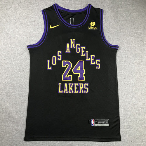 Maglia Lakers No 24 Kobe Bryant nera 24a stagione City Edition