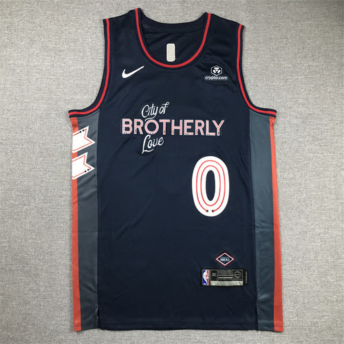 76ers No. 0 Tyrese Maxey Blue 24th Season City Edition Jersey