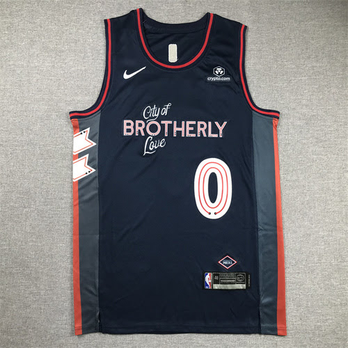 Maglia 76ers No 0 Tyrese Maxey Blue 24a stagione City Edition