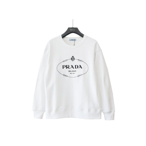 PradaFelpa girocollo in cotone con logo classico ricamato Prada