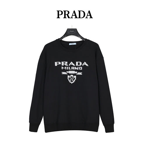 PradaFelpa girocollo in cotone con ricamo logo mosaico Prada 23Fw