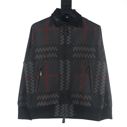 Giacca Burberry BBR 23FW in pelle patchwork Harrington in misto lana a quadri pixelata