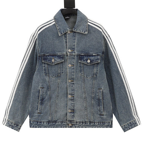 Giacca in denim lavato BLCG X Adidas con bordi a righe