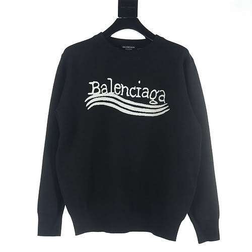 Maglione girocollo in jacquard con lettere screziate a onde Balenciaga BLCG 23Fw