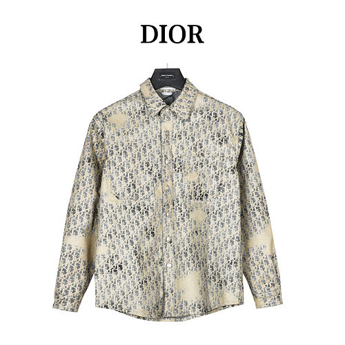 Giacca-camicia in denim glitterato con stampa CDDior 23Fw all-over