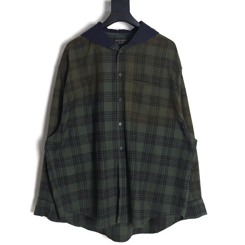 BLCG Balenciaga 23FW giacca camicia in flanella scozzese con cappuccio