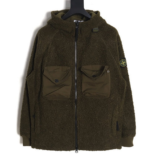 Giacca ST Stone Island in teddy lambswool con cerniera e taschino sul petto