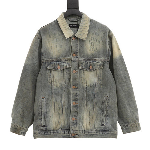 Giacca in denim con scritte invecchiate verniciate a spruzzo Blcg 23FW