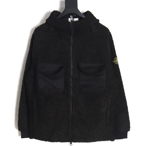 Giacca ST Stone Island in teddy lambswool con cerniera e taschino sul petto