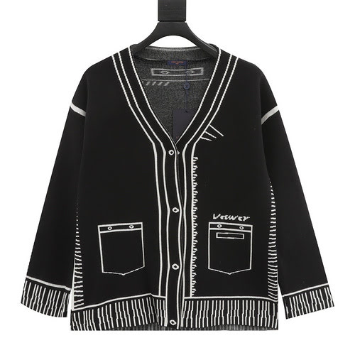 Maglione cardigan con disegno bidimensionale 1V 23Fw