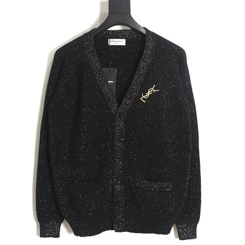 YSL 23FW Maglione cardigan in lana argento Yves Saint Laurent