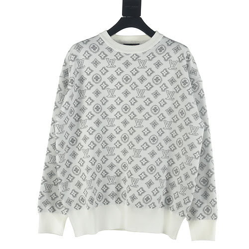 LV all over printed old flower jacquard crew neck sweater