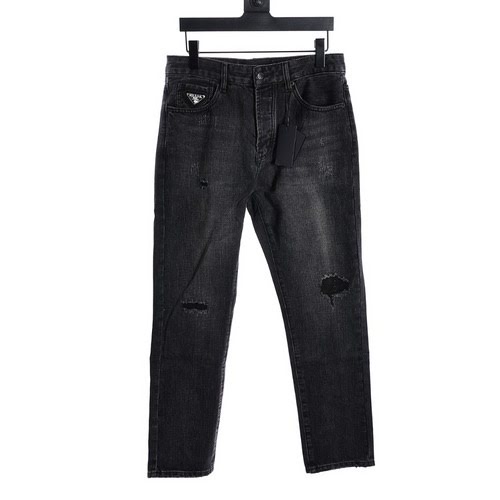 PRA*DA triangle and logo embroidered washed jeans