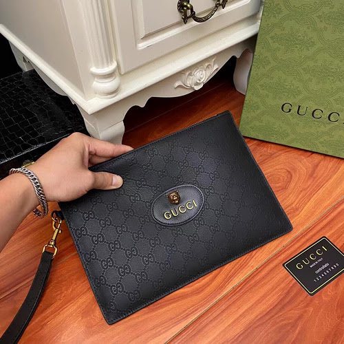 Pochette da uomo GUCC realizzata in pelle bovina originale importata, borsa regalo di alta qualità, 