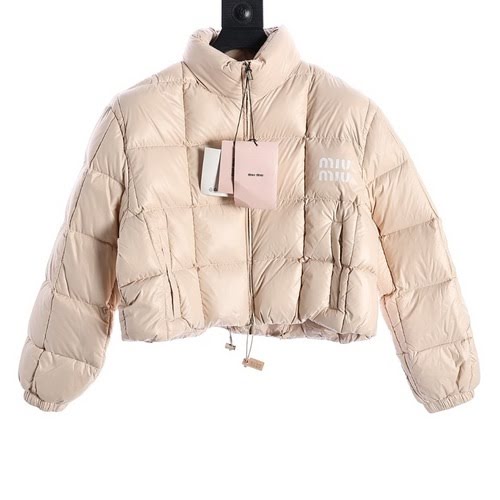 miumiu/Miao*Miao 2023 autumn and winter new stand-up collar letter printed logo short down jacket