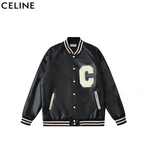 Giacca da baseball monopetto in pelle con patch lettering a righe CECéline SS23