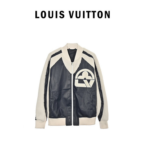 Giacca da baseball LVLouis Vuitton 23FW in lana d'agnello e pelle