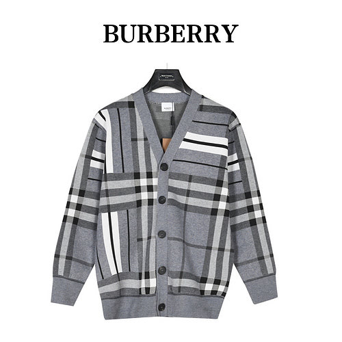 Maglione cardigan lavorato a maglia a righe patchwork scozzese BBR Burberry 23Fw