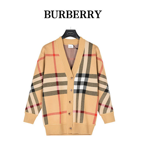 Maglione cardigan lavorato a maglia a righe patchwork scozzese BBR Burberry 23Fw