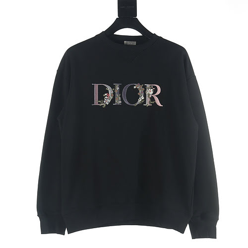 Felpa Dior CD 23Fw girocollo con lettera floreale sfumata ricamata