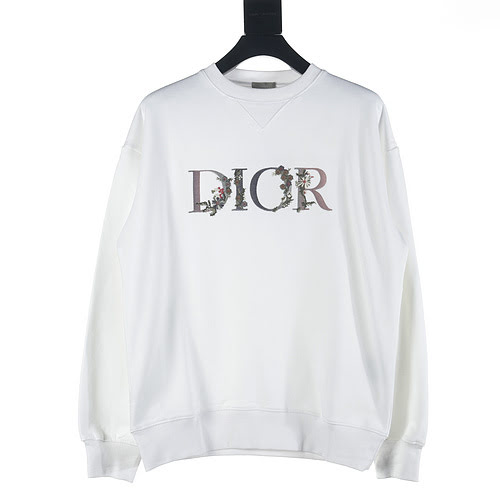 Felpa Dior CD 23Fw girocollo con lettera floreale sfumata ricamata