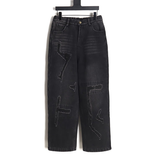 Jeans rovinati BLCG Balenciaga Double B con lavaggio lampo in rilievo