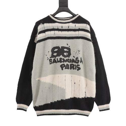 BLCG 23SS maglione a blocchi di colore caldo con doppia lettera B graffiti