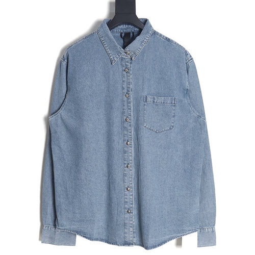 Giacca camicia a maniche lunghe in denim di pelle bianca Croxin CH 23FW